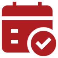 Red calendar icon with checkmark